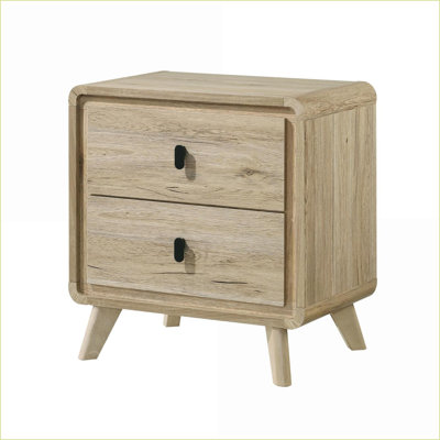 Table de chevet beige Mid-Century avec 2 tiroirs avec finition en bois