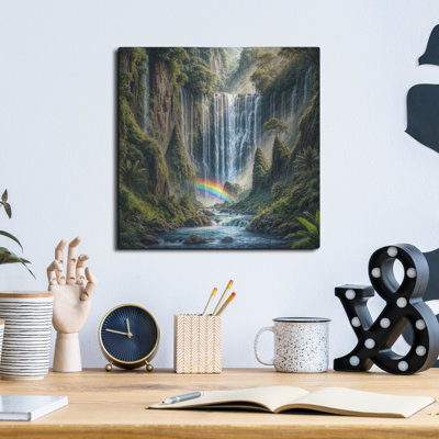 «Majestic Waterfall With Rainbow» par Rey Klimt, art mural en métal