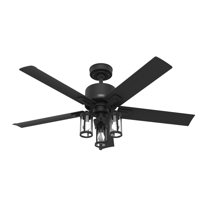 52" 5 - Blade Standard Ceiling Fan with Lights and Pull Chains, Matte Black