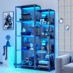 Display Cabinet With Glass Shelves, 4-tier Curio Cabinet With Led Lights For Collectibles, Glass Display Case, Bookcase With 4 Shelves, Storage Cabinets, Black