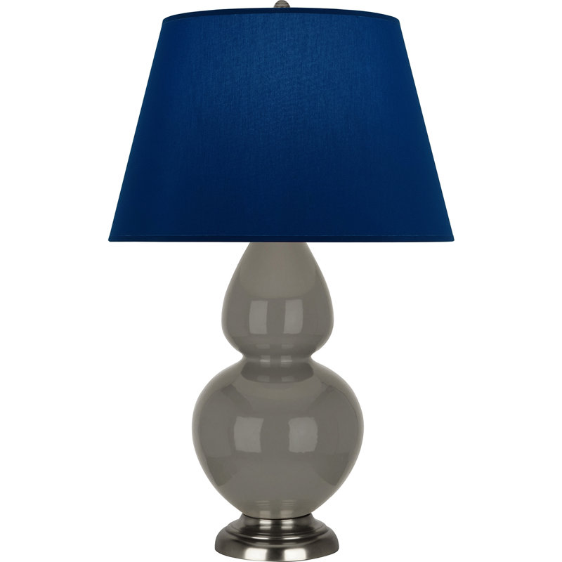 Lampe de table double gourde en céramique, Bleu marine/gris, Frêne verni / argent antique, Argent argent