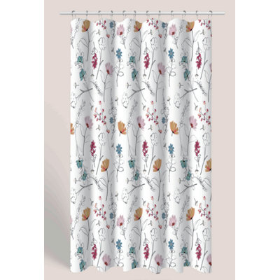 Rideau de douche en polyester + crochets en métal - Floral