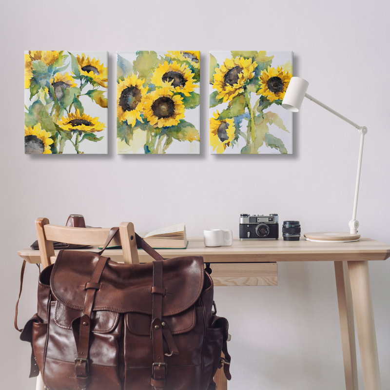  Ensemble de 3 toiles d'art Blooming Country Sunflowers par Theresa Troise Heidel, H 20 po x l 16 po