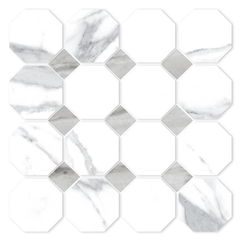 Carreau de mosaïque pour mur et plancher en porcelaine à motif octogonal et à pois 3 po x 3 po Statuary