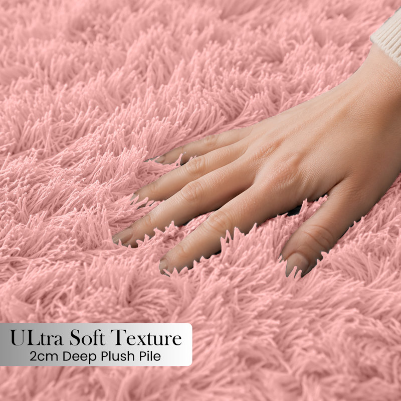 Luxury Plush Shaggy Area Rug & Runner, Soft Deep-Pile Non-Slip Living Room Carpet, Pink, Rectangle 120 x 170 cm