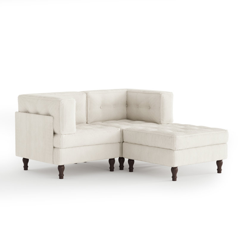 3 Seater Corduroy Sectional, Beige
