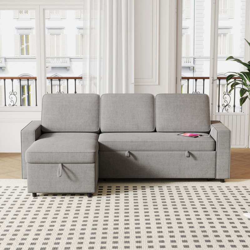 85.8" Pull Out Sleeper Sofa L-Shaped Couch With USB Port And T-pyce Port, Dark Gray