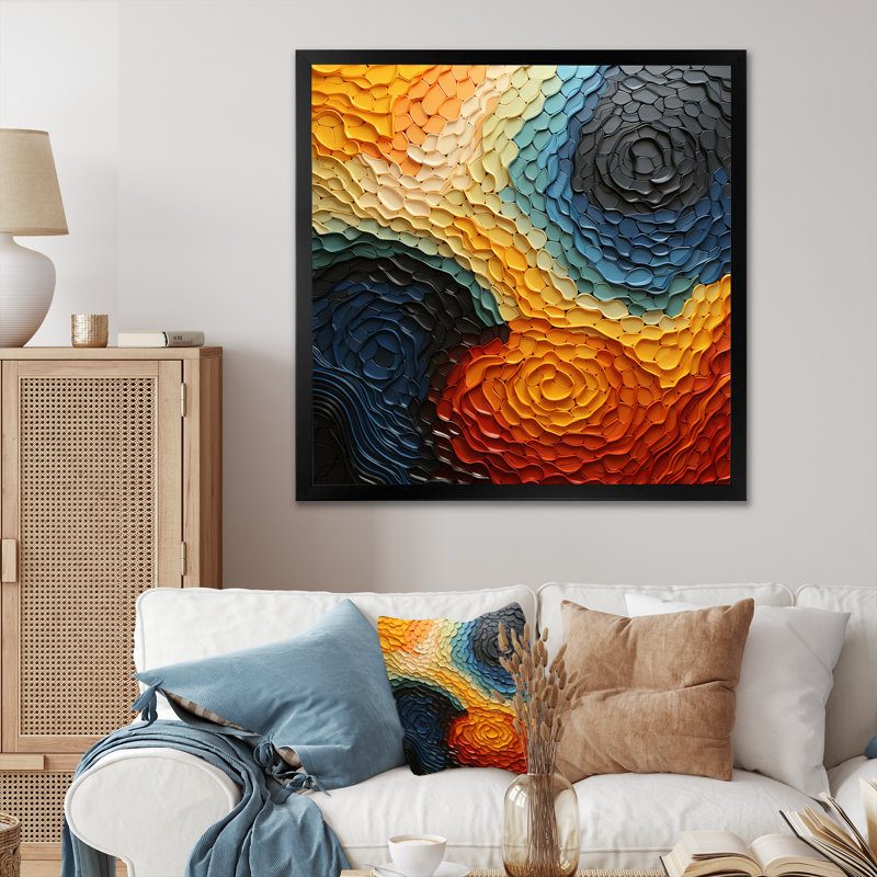 «Teal Orange» Op Art Rhythmic Illusion I, H 16 po x l 16 po x P 1 po, Cadre simple noir