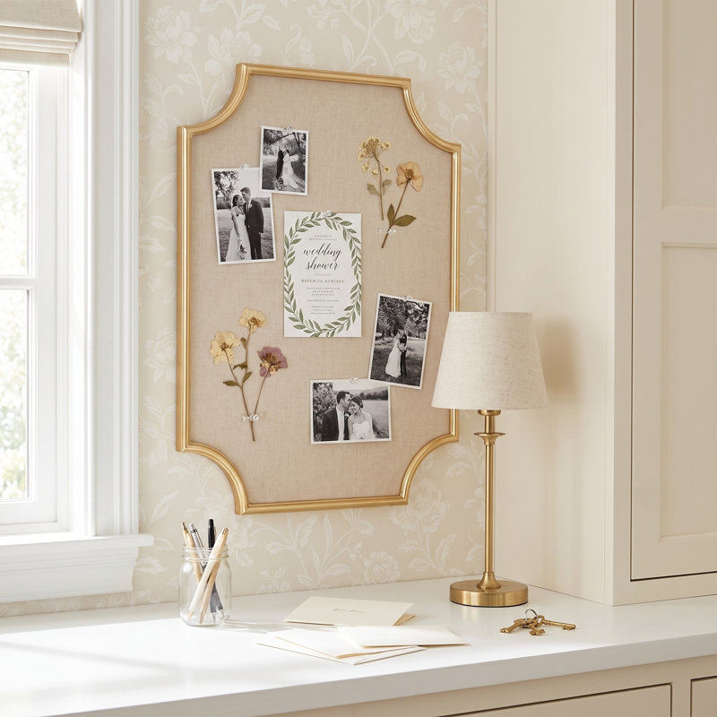 Fabric and Cork Bulletin Board with Iron Frame