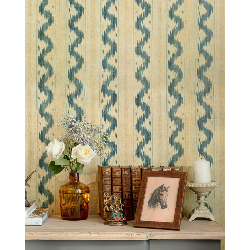 Woodstock Lifestyle Ikat Wallpaper Roll, Beige/Indigo