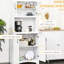 Kitchen Storage Cabinet, White With Adjustable Shelves And Microwave Compartment For Dining Room - Practical Organization , Pantry Cabinet Glass Framed Door, & Space. Large Essentials. Customizable