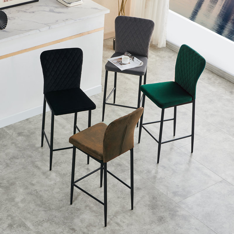 Modern Upholstered Velvet Armless Bar Stool, Grey