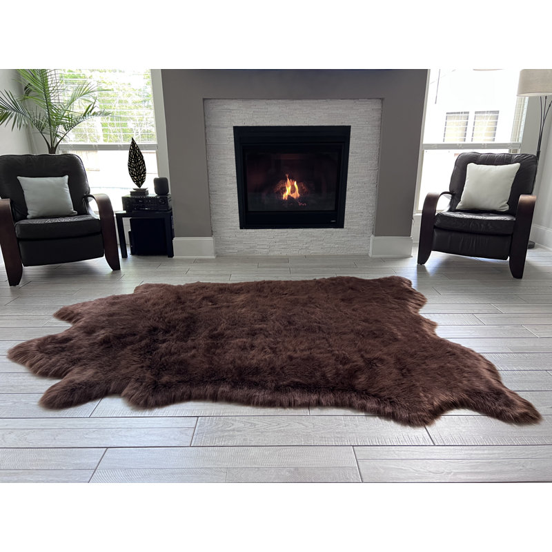 Faux Bison Skin Fur Shag Area Rug in Brown, Animal Shape 8' X 9'