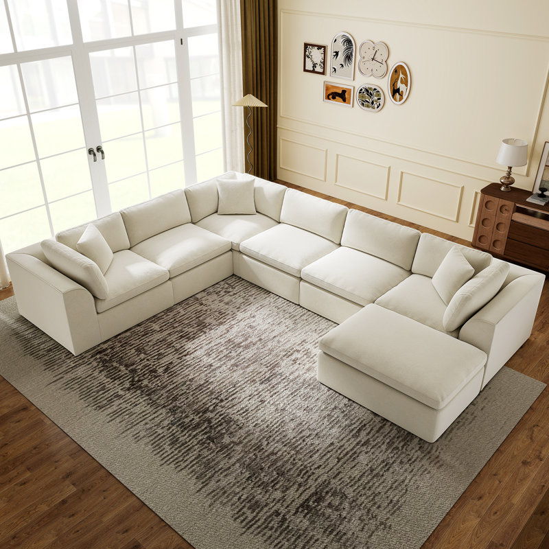 Boneless 7-Seater Modular L-Shaped Sectional Sofa With Ottoman Cloud-Like Chenille Fabric Modern Boneless Design For Apartments