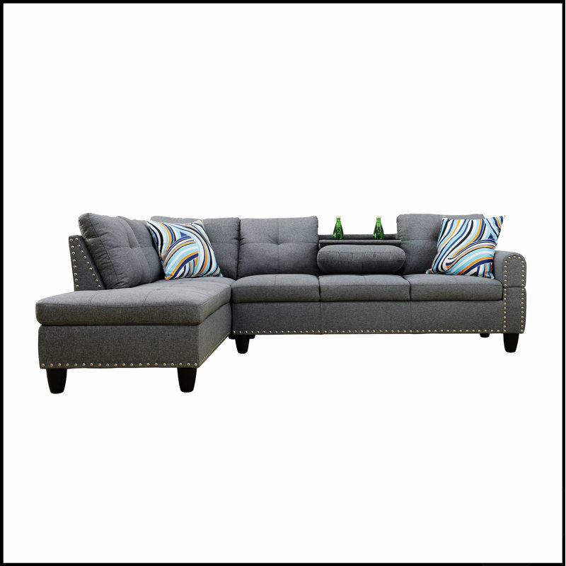 Canapé d'angle en L avec porte-gobelets - Côté gauche, coussins moelleux et construction durable pour un confort et un style optimaux