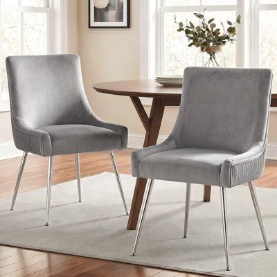 Velvet Upholstered Side Chair With Silver Legs 