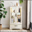Armoire en verre blanc avec 2 portes, 1 tiroir, tablettes réglables et éclairage interne pour la présentation et le rangement-438379906