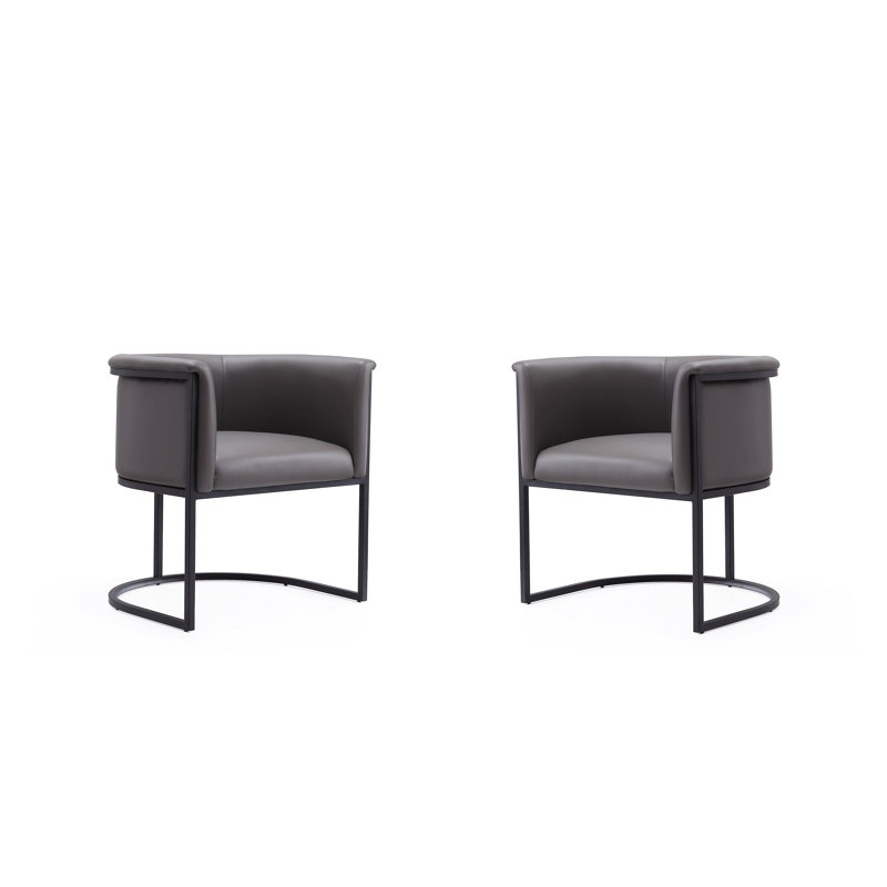 18.9'' H Faux Leather Upholstered Metal Armchair, Pebble
