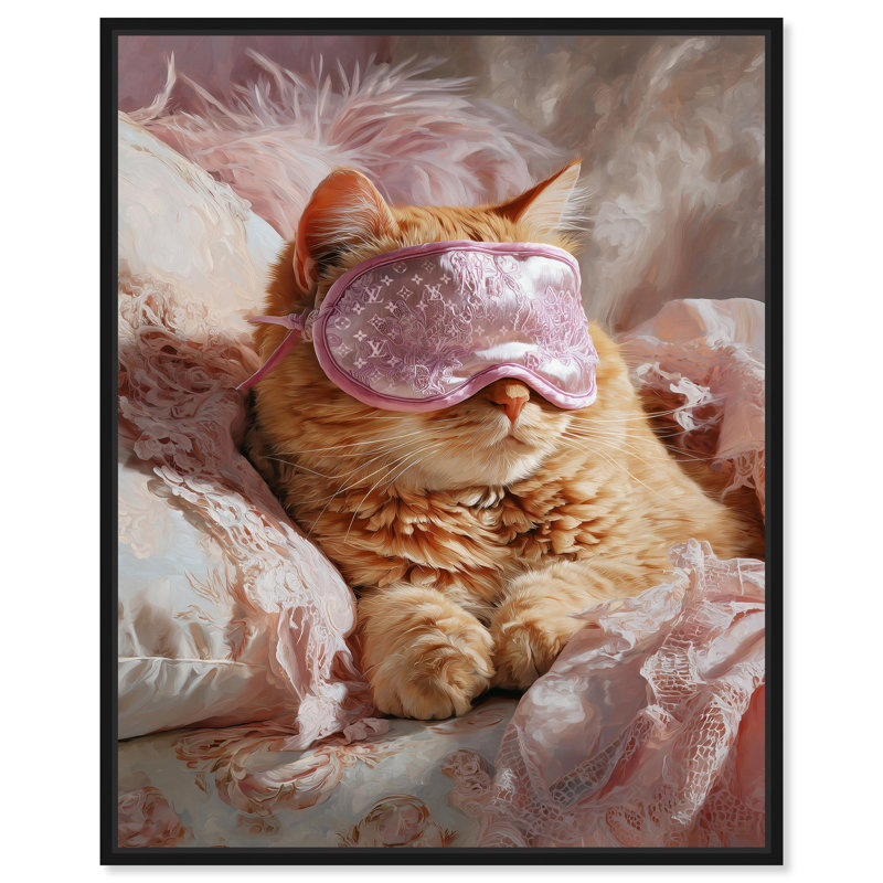 Décoration murale sur toile Glam Kitty Nap par Art Remedy, cadre argenté, 16 x 20, 17"H x 21"W, Silver Frame