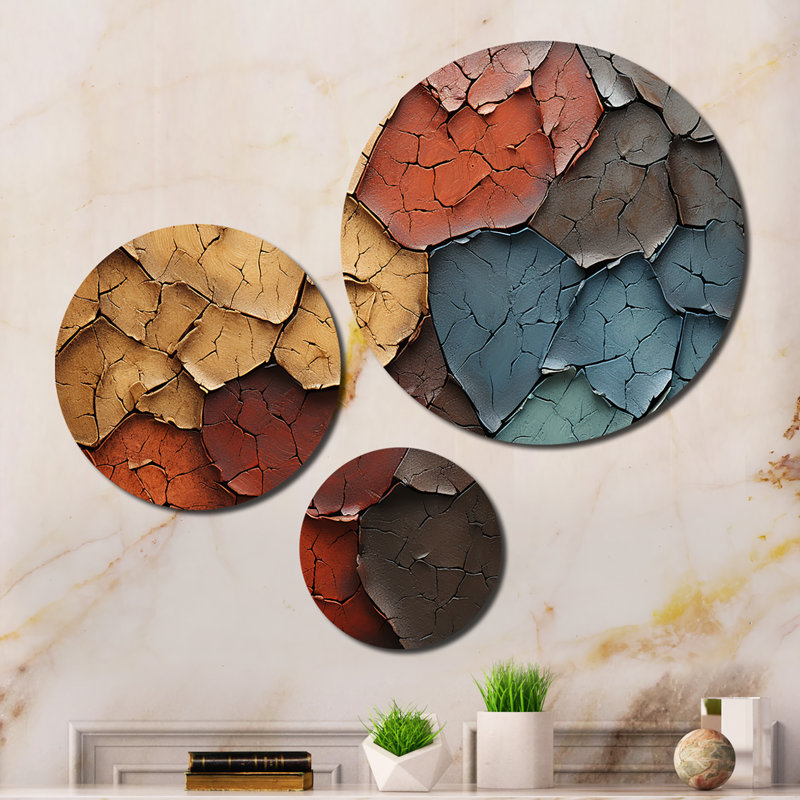 Blue Beige Abstract Redwood Tree Collage - Modern Metal Wall Art Set