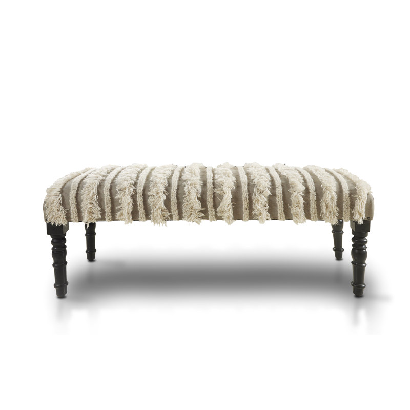 Kilwin Handmade Gray and Cream Wool/Cotton Fringed Upholstered Entryway Accent Bench