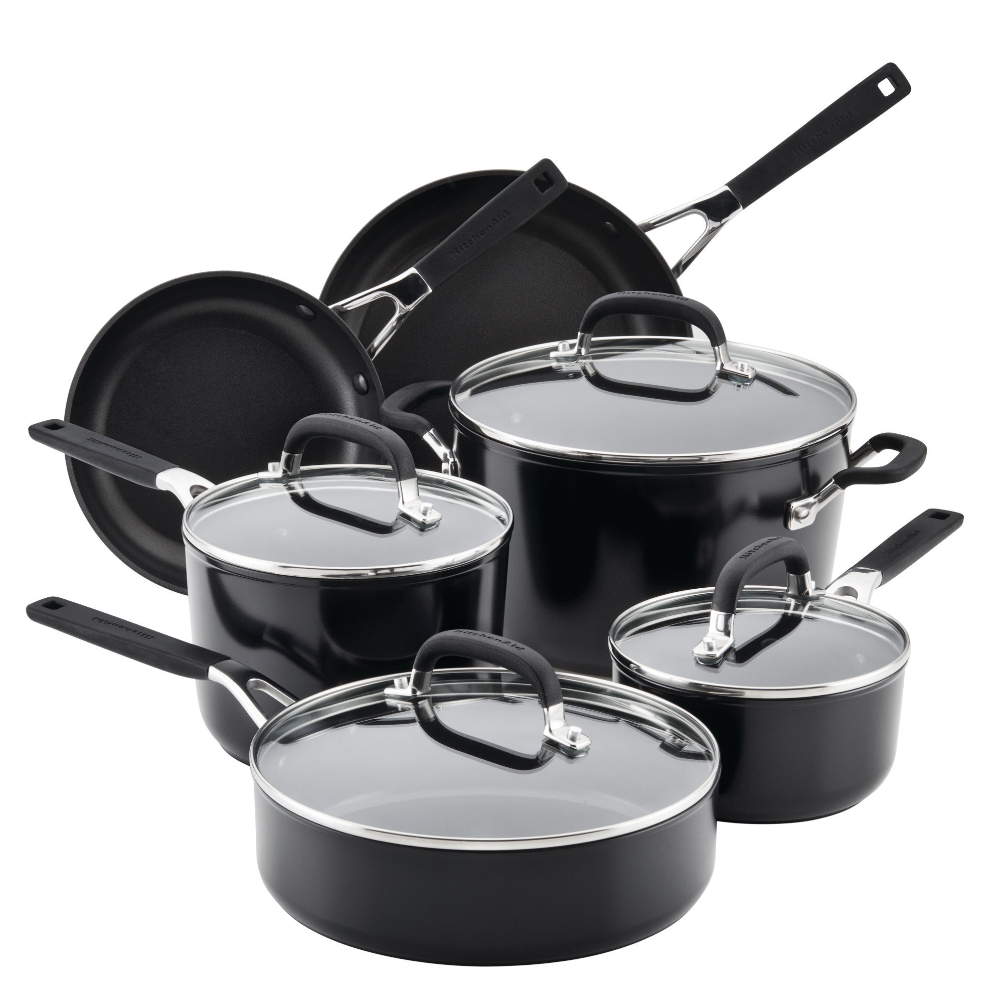 KitchenAid Hard Anodized Nonstick Cookware Pots and Pans Set, 4 Piece, Onyx  Black