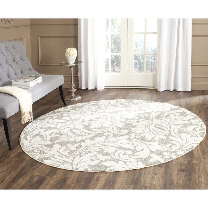 Ammundsen Floral Dark Gray/Beige Area Rug, Round 7'