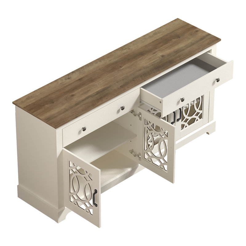 Allivia 58.7" Wide 4 Drawer Sideboard, Ivory/Knotty Oak