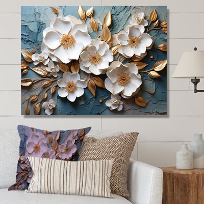 Blanc et or, charmante fleur printanière, V - Fleurs, art mural