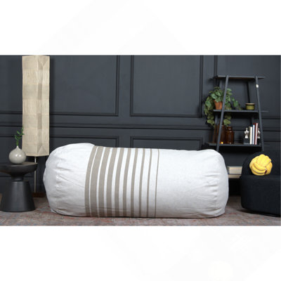 Pouf cylindrique rayé 6,5 pi Zeon, couleur naturelle avec rayures brun clair