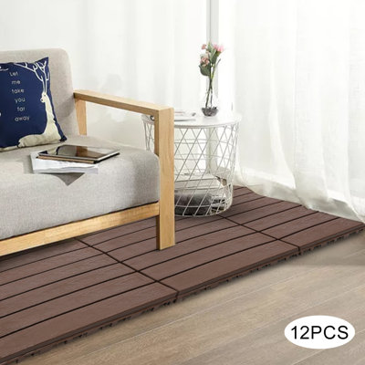 Paquet de 12 tuiles de terrasse emboîtables en PP de 12 po x 12 po avec surface en grain de bois antidérapant brun