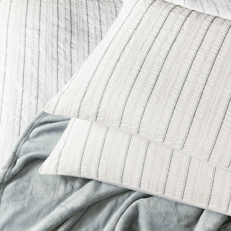 Waffle Stripe Duvet Cover Set, Super King Duvet Cover + 2 Pillowcases, Grey Striped