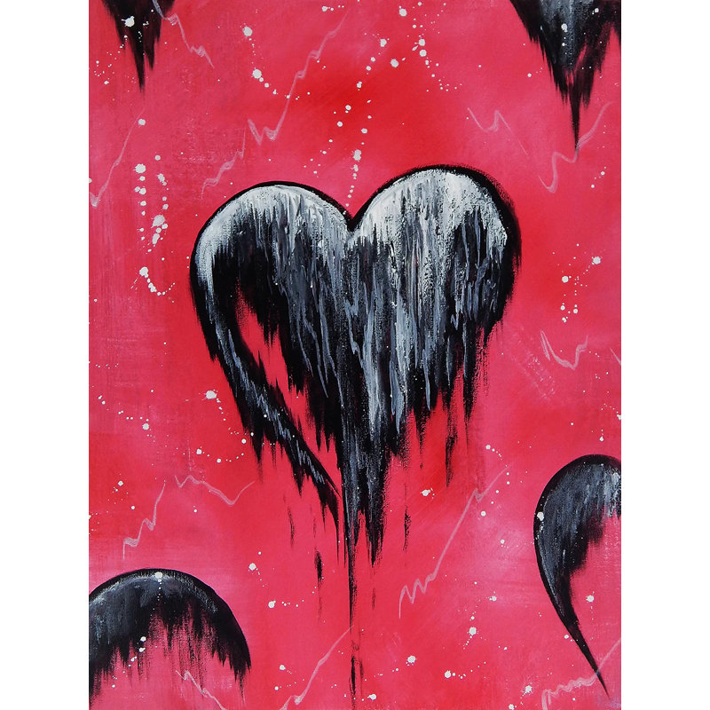 «Red Pop Heart», reproduction de peinture acrylique encadrée par Ed Capeau, H 24 po x l 18 po, Cadre de 5 po, Pas de tapis
