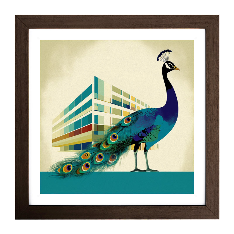 Peacock Bauhaus - Framed Print, Walnut