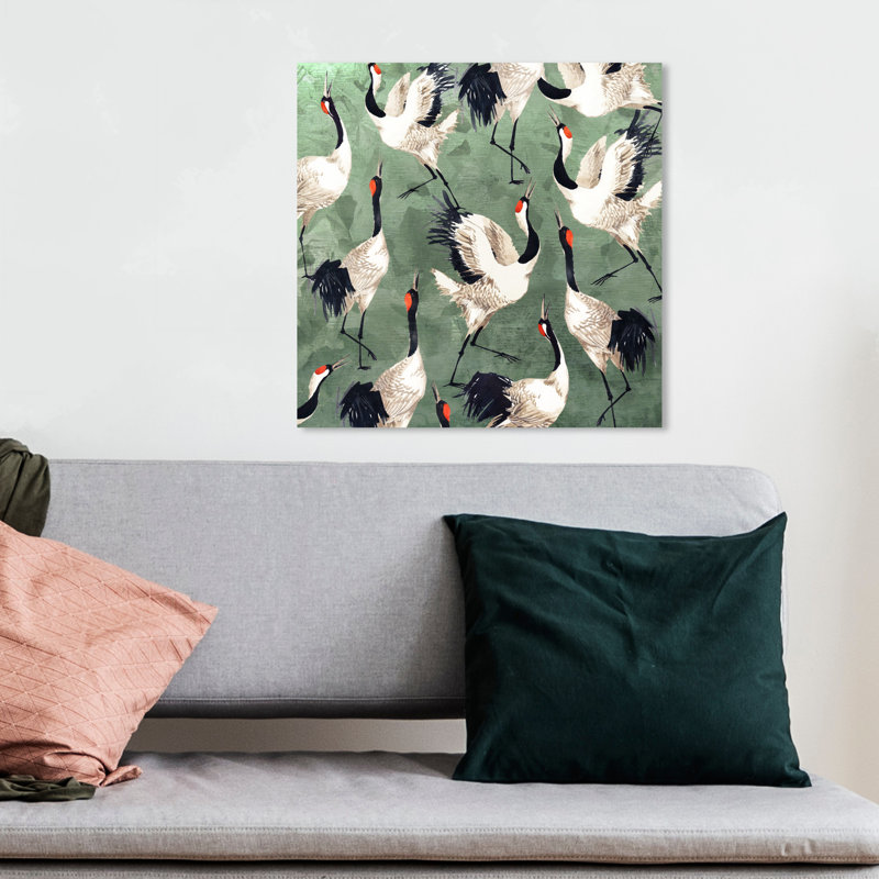 «Animals Grazing Cranes Birds», impression sur toile, H 12 po x l 12 po, Toile tendue, Sans cadre