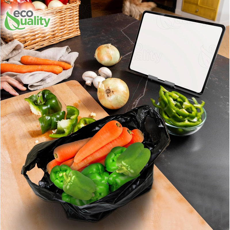 Sacs de magasinage en plastique noir de taille 1/10 Ecoqualité pour l'épicerie et la vente au détail (1500)