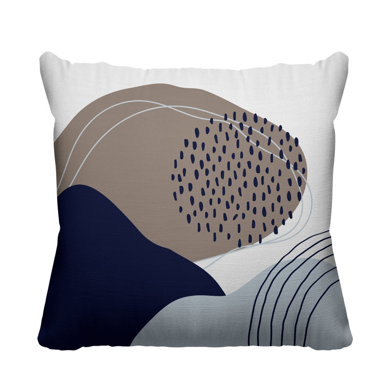 Coussin décoratif intérieur / extérieur Mid-Century Cyn, L 15 po x H 15 po, Beige/bleu marine