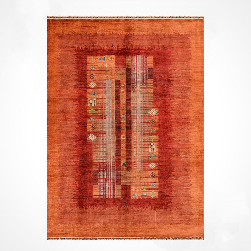 Tapis en laine et coton rouge noué à la main Original
