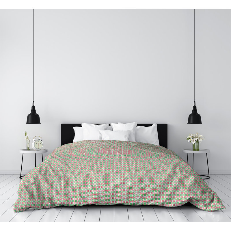 Modern & Contemporary Duvet Cover, Brushed Polyester, Twin Duvet Cover, Light Green/Light Orange