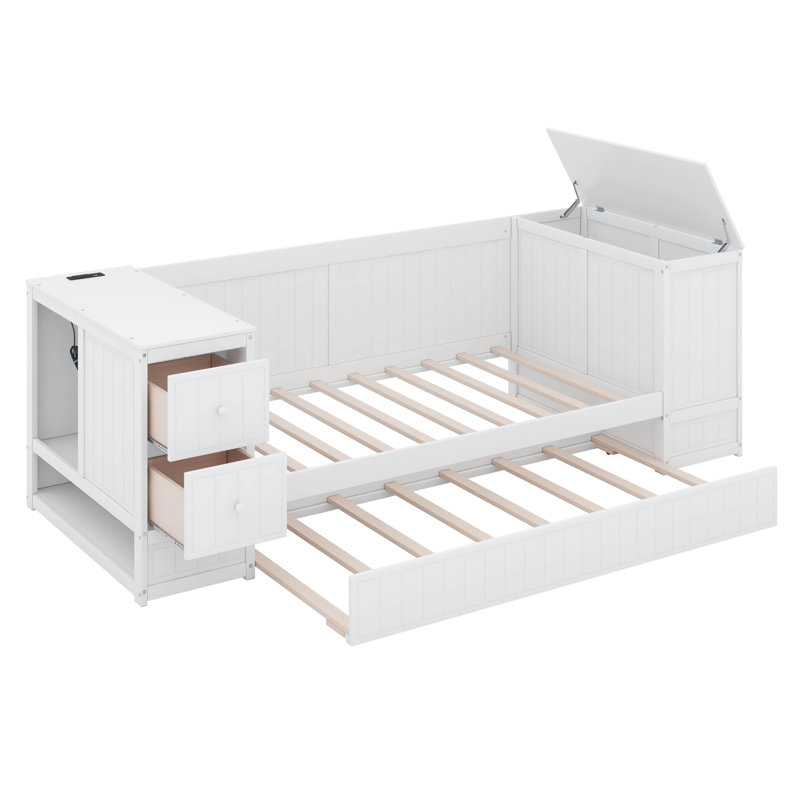 Lit de jour simple avec couchette et tiroirs, Blanc