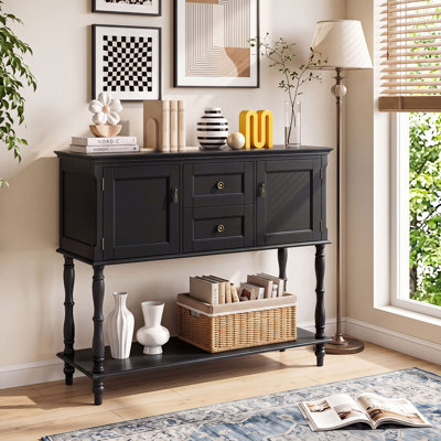 Console Table with 2 Drawers & 2 Door Cabinets, Open Storage Shelf for Living Room