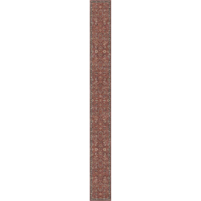 Tapis oriental rouge tissé à la machine, Tapis de couloir 2 pi 7 po x 24 pi 9 po