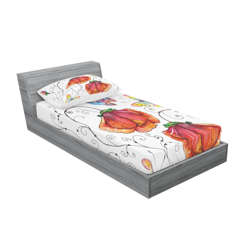 Microfiber Floral Sheet Set, Twin XL Sheet Set with Fitted Sheet