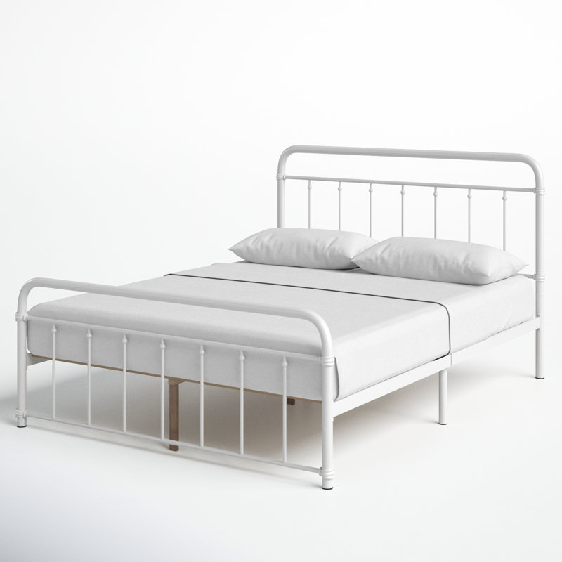 Aldiana Metal Slat Headboard Design Bed, Queen, White
