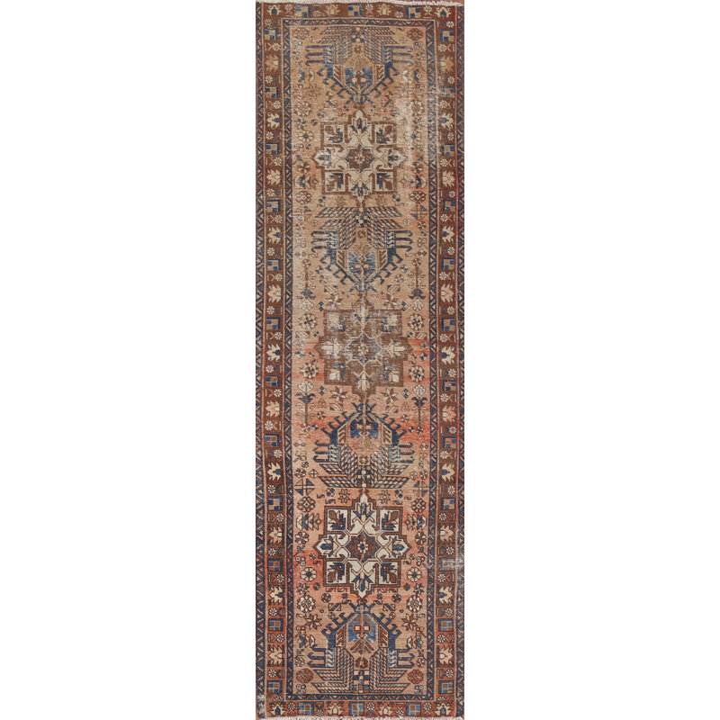 Tapis de couloir unique en laine noué à la main de style années 1960 de 3 pi 2 po x 12 pi 8 po Hydiah