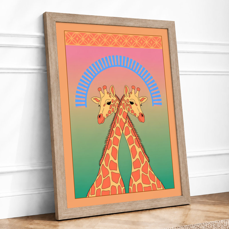 Paired Giraffes Modern - Print, Oak, A3 - 42.0 x 29.7 cm