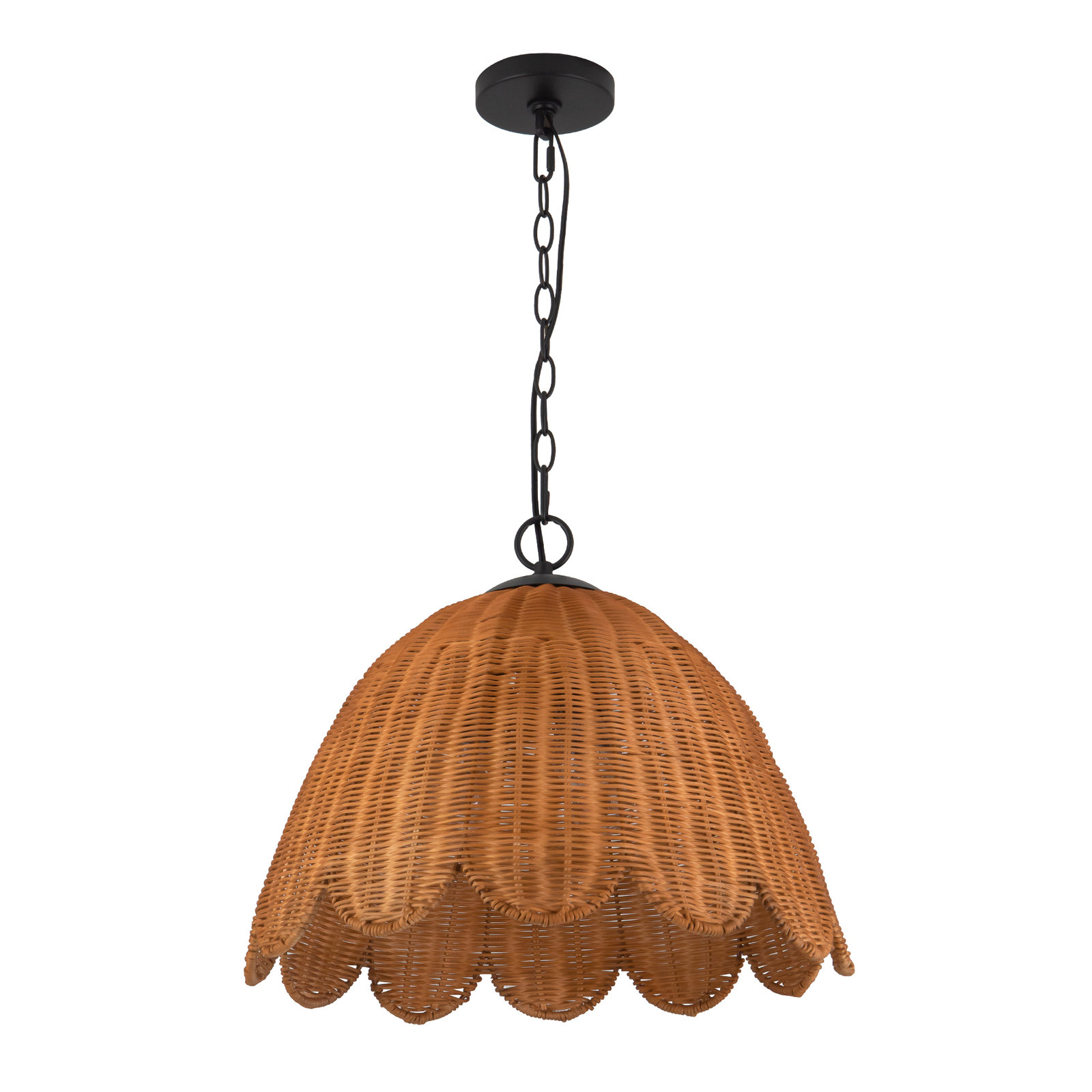 June 18-in Black Chandelier with Natural Rattan Shade