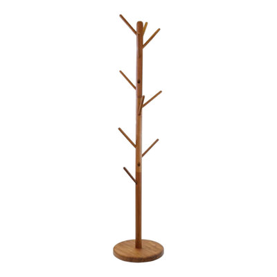 67" Brown Solid Wood Ten Hook Freestanding Coat Rack