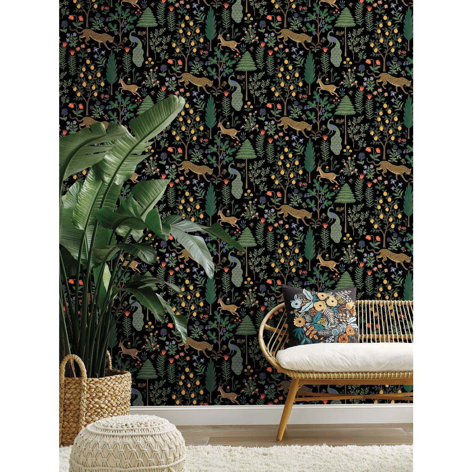 Menagerie Self-Adhesive Wallpaper, Black