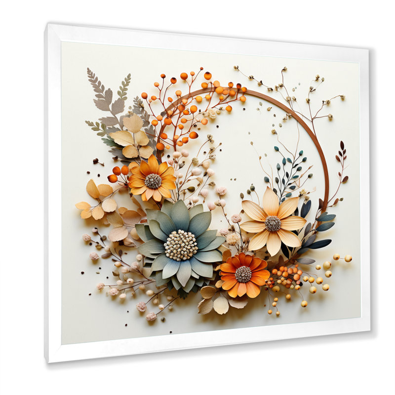 Couronne florale beige et orange I, reproduction sur toile, Blanc, H 24 po x l 24 po x P 1 po
